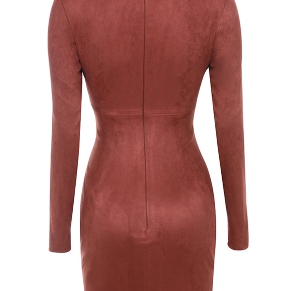 SHAMALA Rust Stretch Suedette Long Sleeved Dress - Picture 6 of 8